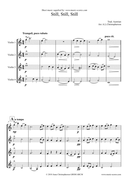 Still, Still, Still - 4 Violins (arr. Anne L Christopherson GRSM ARCM)