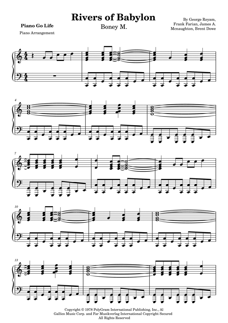 Rivers Of Babylon (arr. Piano Go Life)