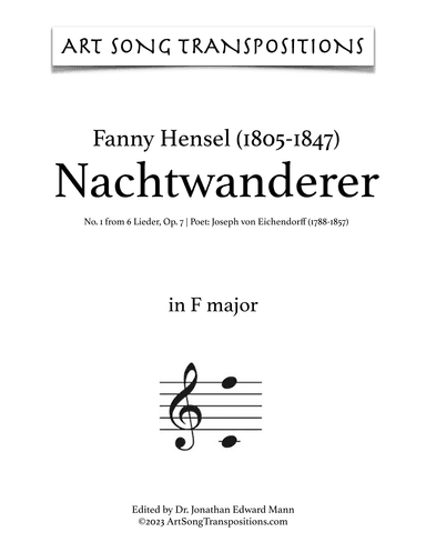 HENSEL: Nachtwanderer, Op. 7 no. 1 (transposed to F major, E major, and E-flat major) (arr. ArtSongTranspositions.com)