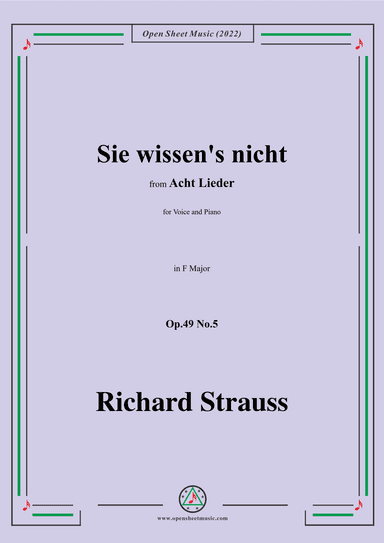 Richard Strauss-Sie wissen's nicht,in F Major (arr. OSM Press)