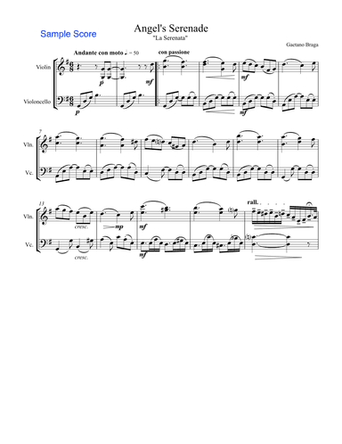 ANGEL'S SERENADE String Duo, Intermediate Level for violin and cello (arr. Sherry Lewis)