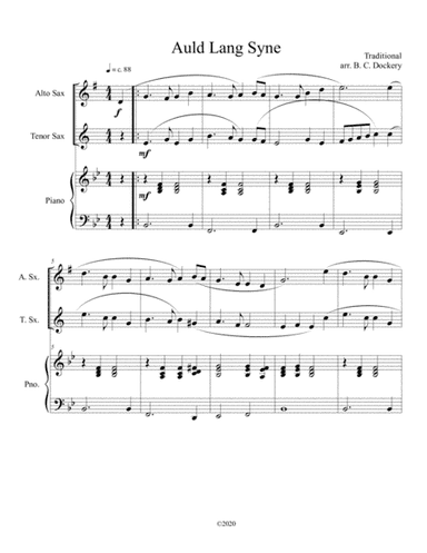Auld Lang Syne (alto and tenor sax duet) with optional piano accompaniment (arr. B. C. Dockery)