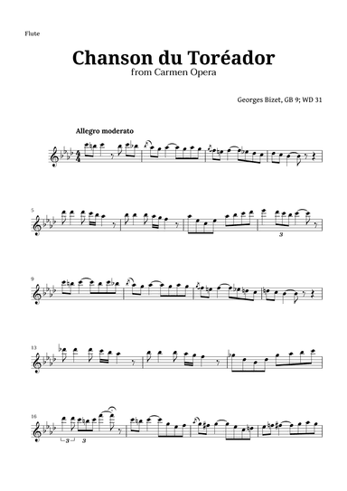Chanson du Toreador by Bizet for Flute (arr. Langanho)