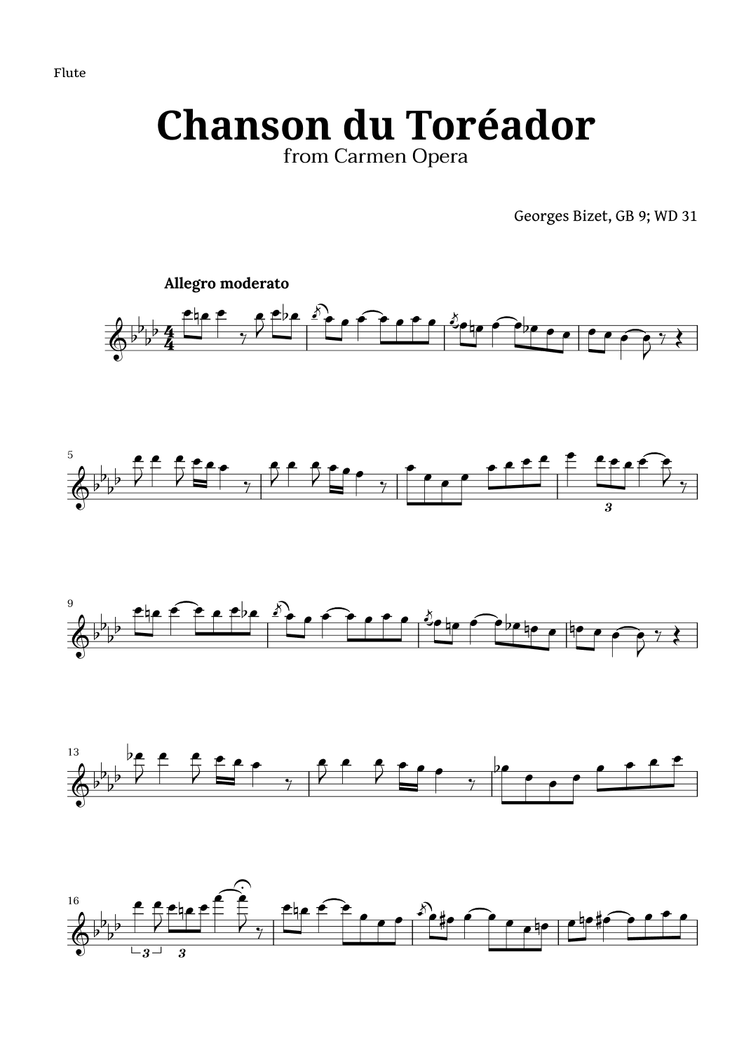 Chanson du Toreador by Bizet for Flute (arr. Langanho)