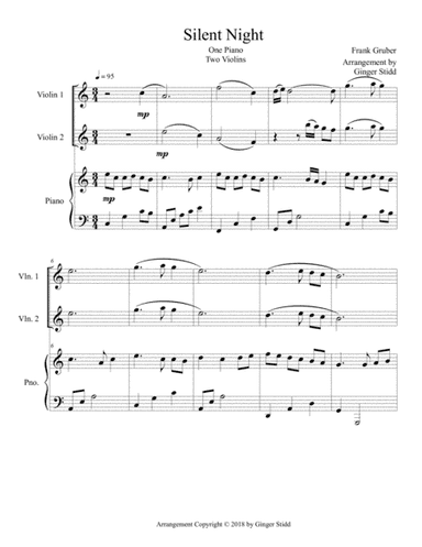 Silent Night - Violin Duet with Piano Accompaniment (Violin 1, Violin 2 and Piano) (arr. Ginger Stidd)