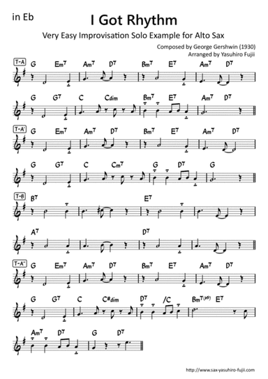 I Got Rhythm - Very Easy Improvisation Example for Alto Sax (arr. Yasuhiro Fujii)