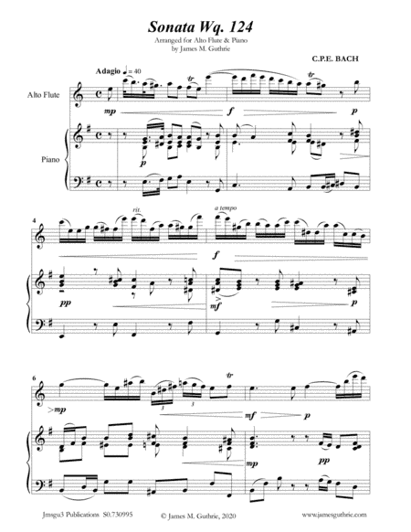 CPE BACH: Sonata in E Minor WQ124 for Alto Flute & Piano (arr. James Guthrie, ASCAP)