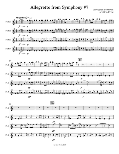 Allegretto from Symphony #7 for Flute Quartet (arr. Erin Dyvig)