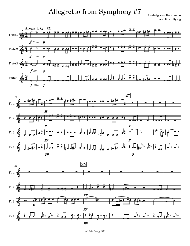 Allegretto from Symphony #7 for Flute Quartet (arr. Erin Dyvig)