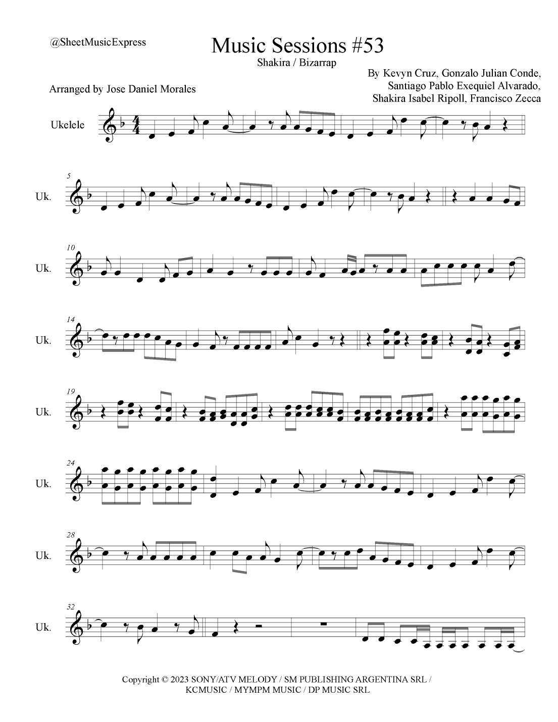Shakira: Bzrp Music Sessions Vol. 53 (arr. Sheet Music Express)
