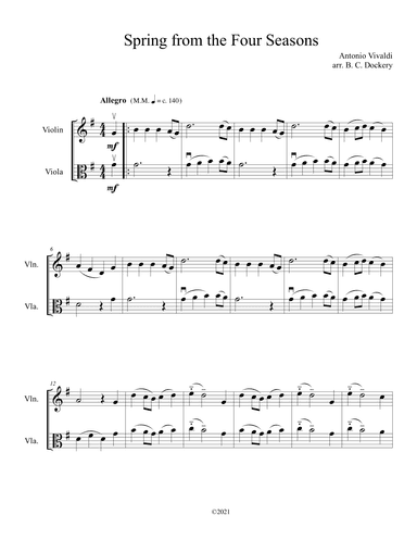 Spring from the Four Seasons (Violin and Viola Duet) (arr. B. C. Dockery)