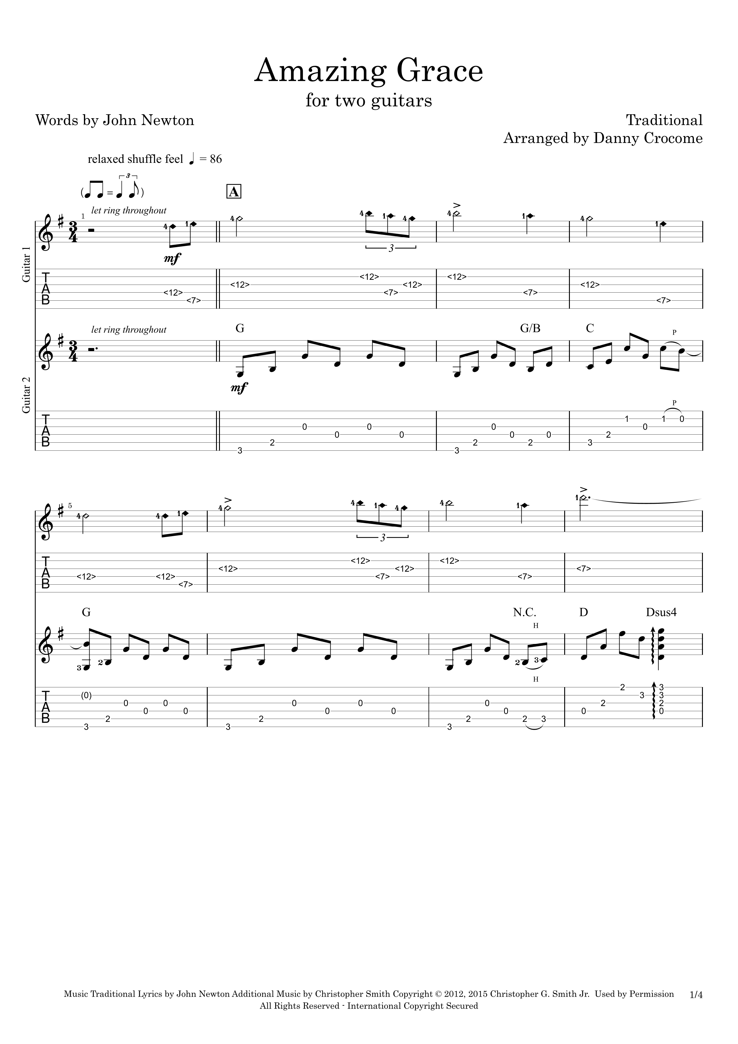 Amazing Grace (for two guitars) (arr. Danny Crocome)