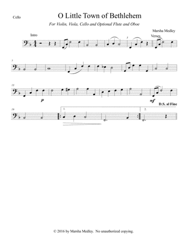 O Little Town of Bethlehem for String Trio and optional flute and oboe (arr. Marsha Medley)
