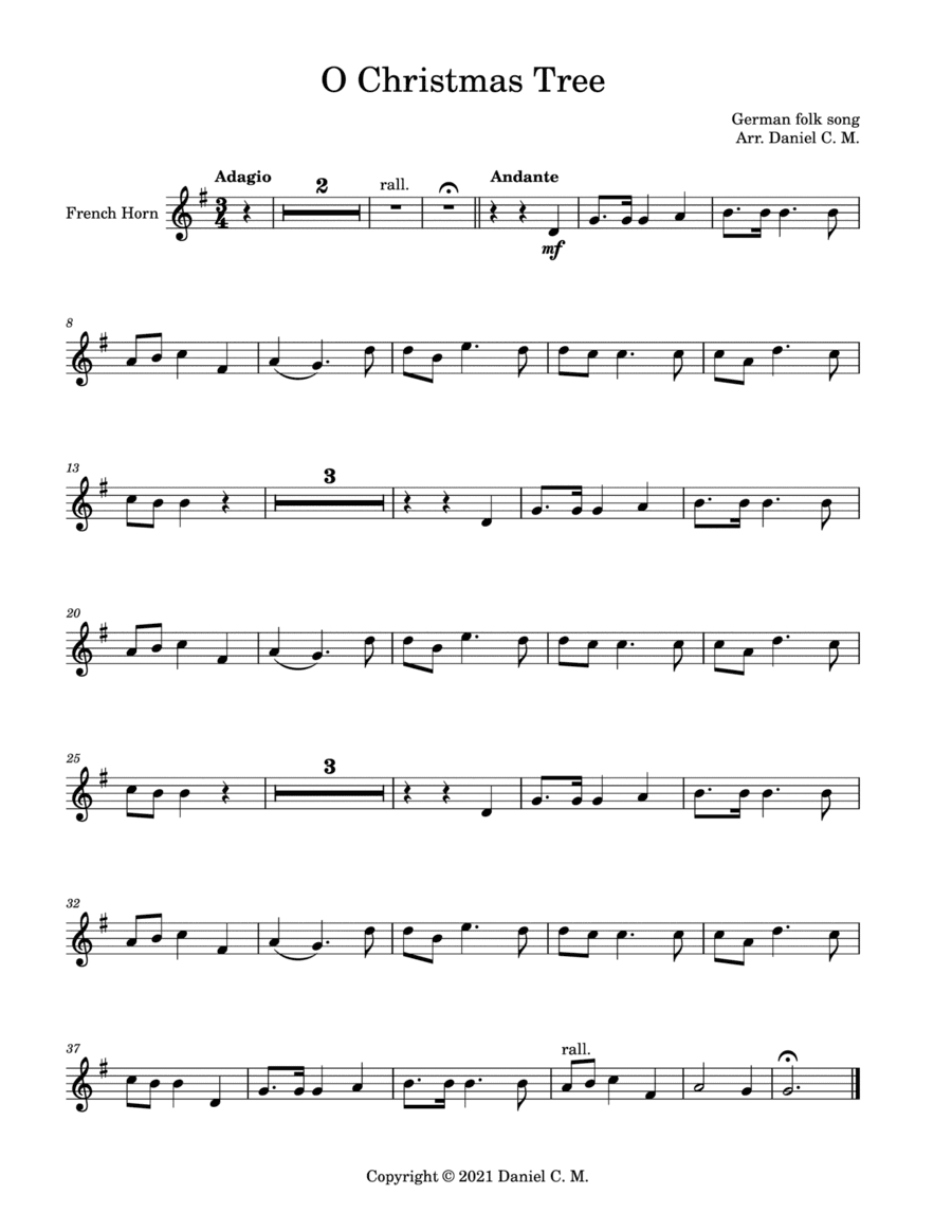 O Christmas Tree for french horn and piano (easy) (arr. Daniel C. M.)