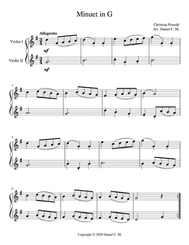 Minuet in G (violin duet) (arr. Daniel C. M.)