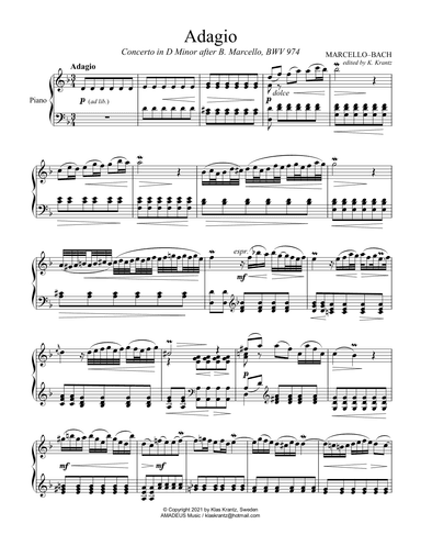 Adagio BWV 974 from Concerto in D Minor after Marcello for piano solo (arr. K. Krantz)