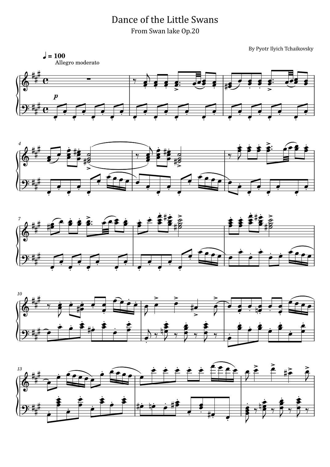 Tchaikovsky - Dance of the Little Swans - From Swan lake Op.20 - For Piano Solo (arr. poon)