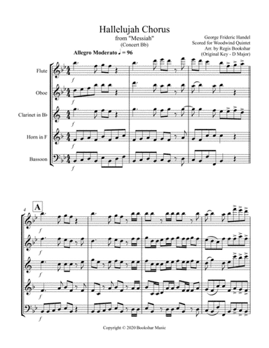 Hallelujah (from "Messiah") (Bb) (Woodwind Quintet - 1 Flute, 1 Oboe, 1 Clar, 1 Hrn, 1 Bassoon) (arr. Regis Bookshar)