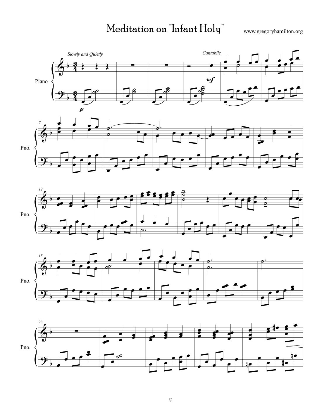 Meditation on "Infant Holy" for Piano