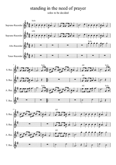 Standing in the Need of prayer for Recorder Quartet (arr. Ruth Galvin)