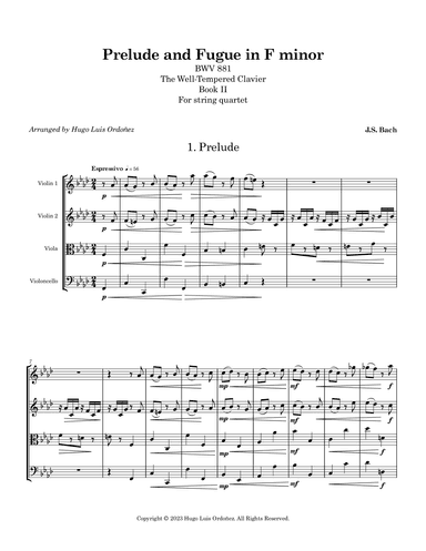 Prelude and fugue in F minor BWV 881 for String Quartet (arr. Hugo Luis Ordoñez)