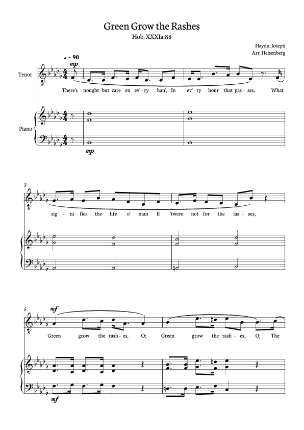 Joseph Haydn - Green Grow The Rashes for Tenor with Piano in Bb minor. (arr. Heisenberg)