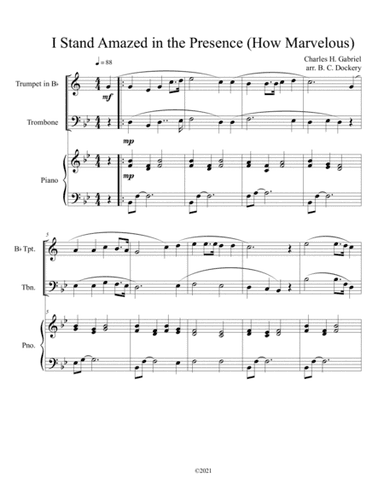 I Stand Amazed in the Presence (How Marvelous) for trumpet and trombone duet with optional piano acc (arr. B. C. Dockery)