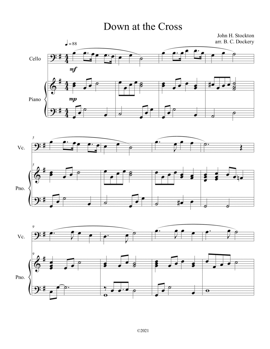 Down at the Cross (cello solo) with optional piano accompaniment (arr. B. C. Dockery)