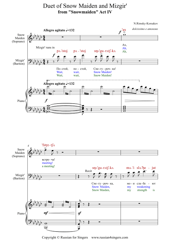 "Snowmaiden": Duet of Snow Maiden and Mizgir’ Act 4 DICTION SCORE w IPA & translation (arr. Russian for Singers)