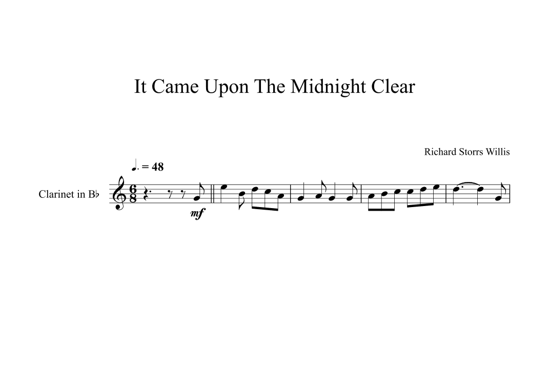 It Came Upon The Midnight Clear - Richard Storrs Willis (Clarinet) (arr. Digital Book Music)