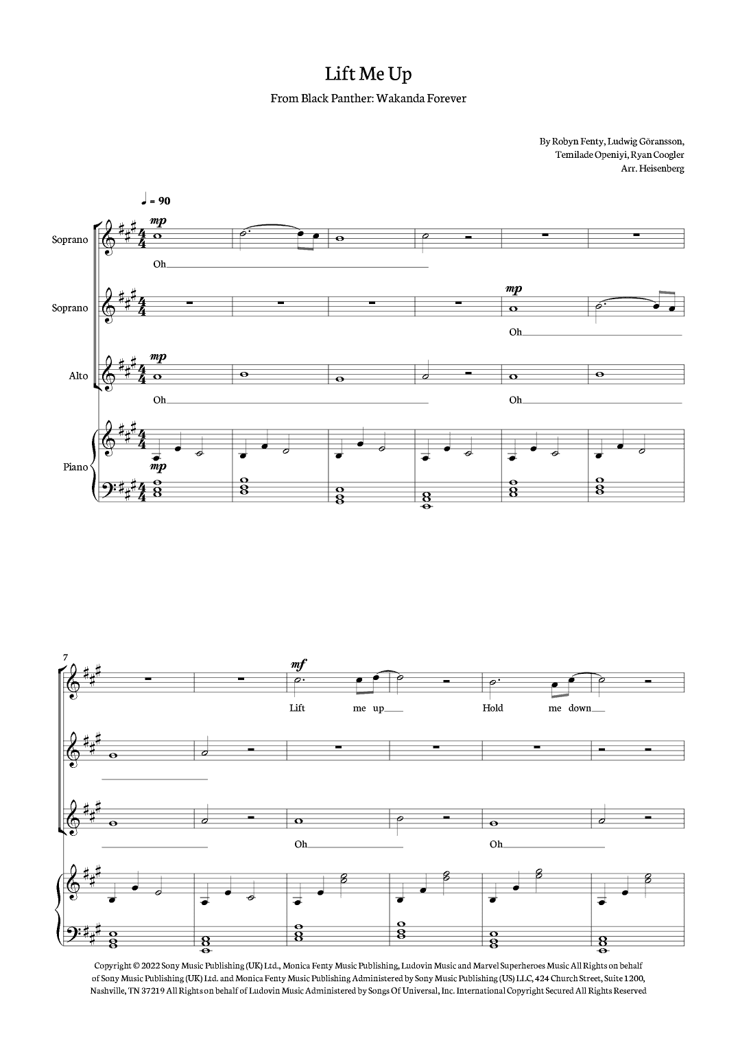 Lift Me Up (arr. Heisenberg)