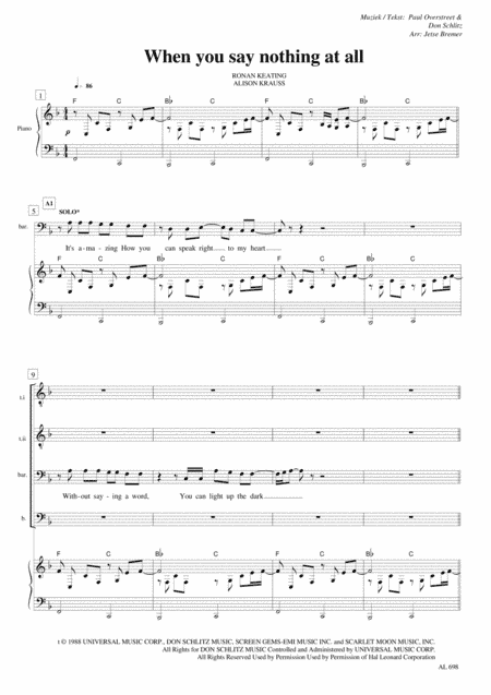 When You Say Nothing At All (arr. Jetse Bremer)