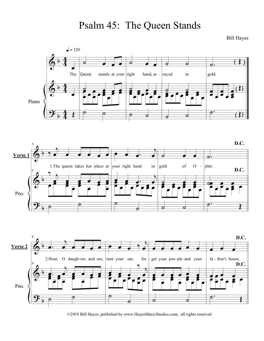 Psalm 45:  The Queen Stands - piano/vocal