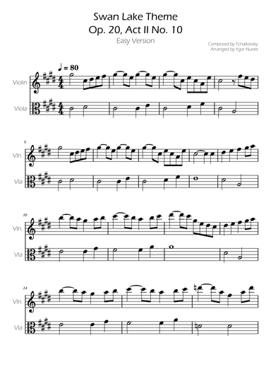 Swan Lake (theme) - Tchaikovsky - Violin and Viola Duet (arr. Ygor Nunes)