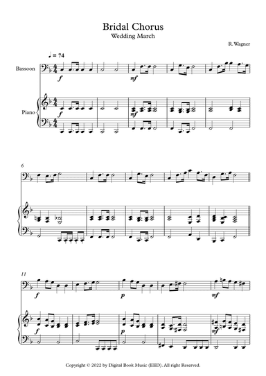 Bridal Chorus (Wedding March) - Richard Wagner (Bassoon + Piano) (arr. Digital Book Music)