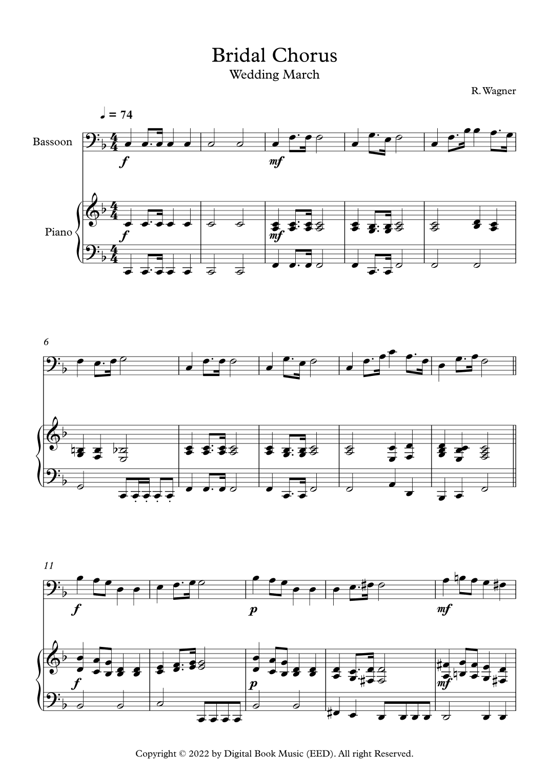 Bridal Chorus (Wedding March) - Richard Wagner (Bassoon + Piano) (arr. Digital Book Music)