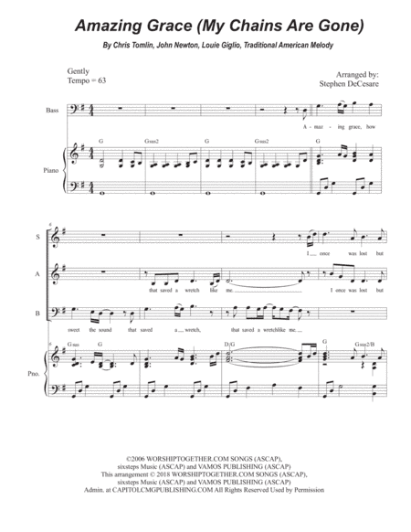 Amazing Grace (my Chains Are Gone) (arr. Stephen DeCesare)
