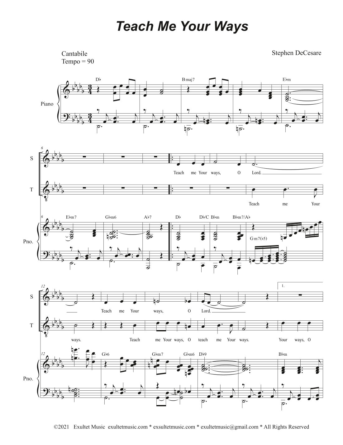 Teach Me Your Ways (Duet for Soprano and Tenor solo)