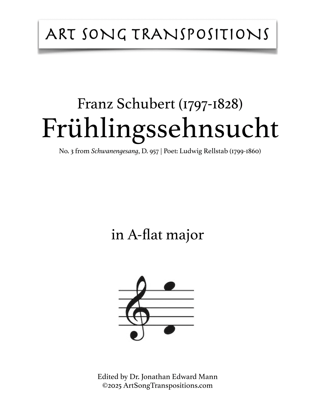 SCHUBERT: Frühlingssehnsucht, D. 957 no. 3 (transposed to A-flat major) (arr. ArtSongTranspositions.com)
