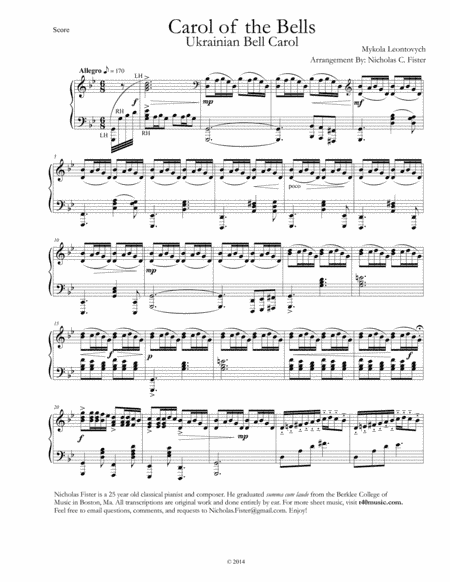 Carol of the Bells Piano (3 different versions) (arr. Nicholas Steinbach)