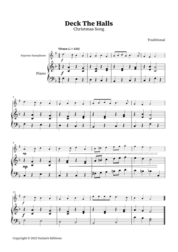 Deck The Halls (arr. Guima's Editions)