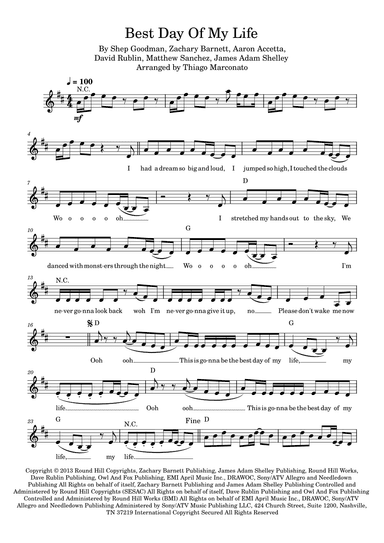 Best Day Of My Life (arr. Thiago Marconato)