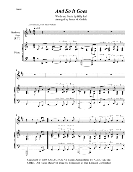 And So It Goes (arr. James M. Guthrie, ASCAP)