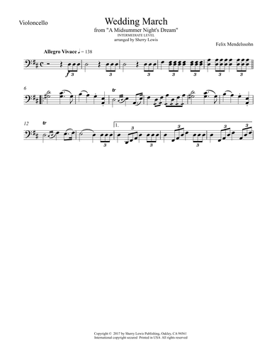 Wedding March, Mendelssohn, Cello Solo (arr. Sherry Lewis)