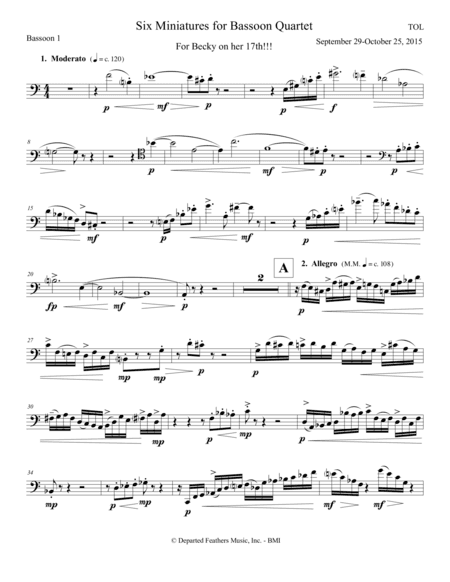 Six Miniatures For Bassoon Quartet (2015) ... bassoon 1 part
