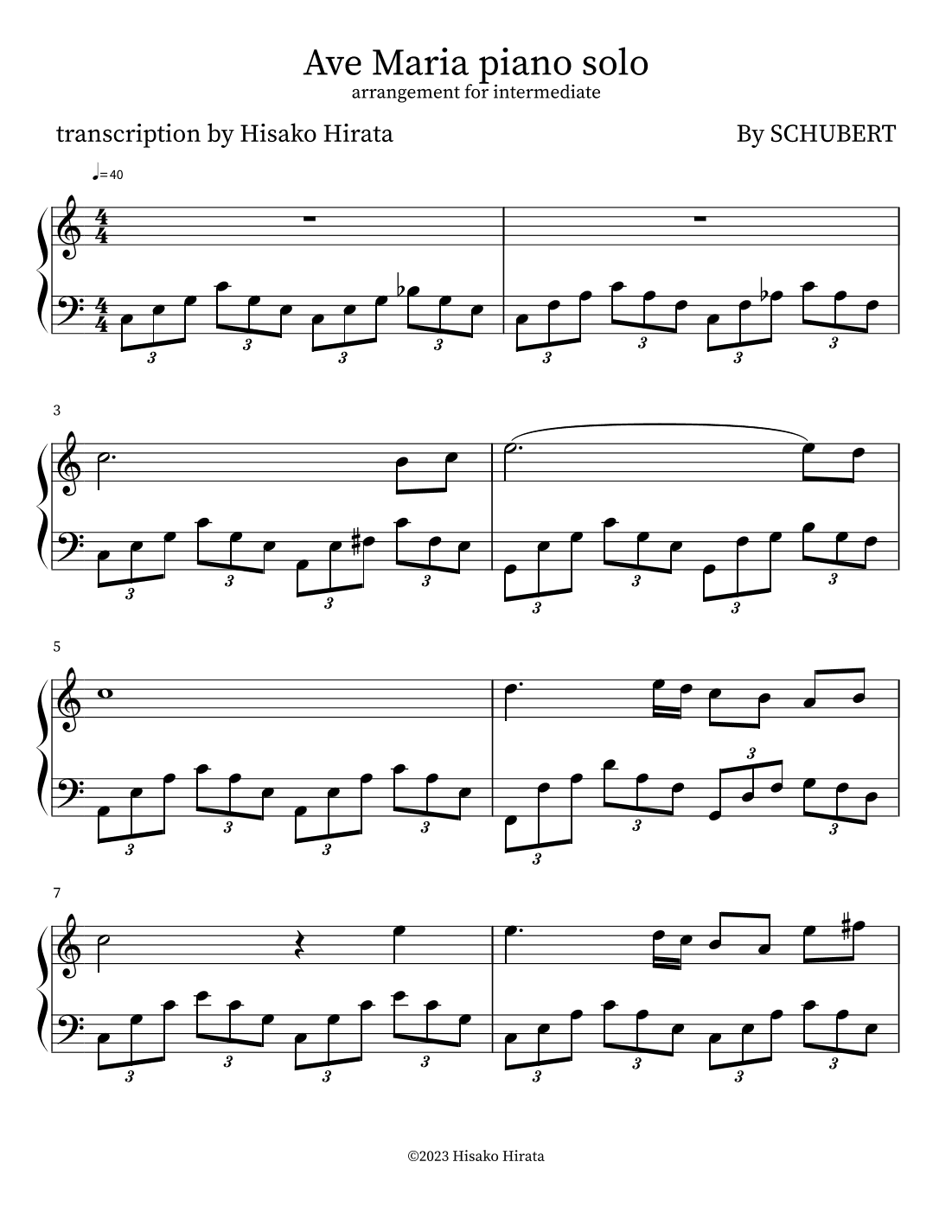 Ave Maria Piano Solo (arr. Hisako Hirata)