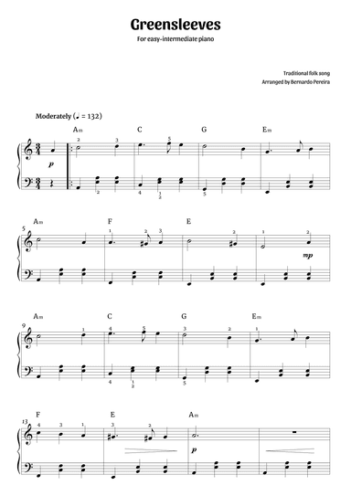 Greensleeves (easy-intermediate piano) (arr. Bernardo Pereira)