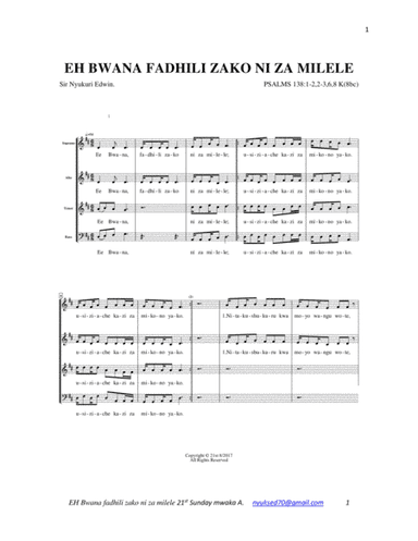 EH BWANA FADHILI ZAKO NI ZA MILELE