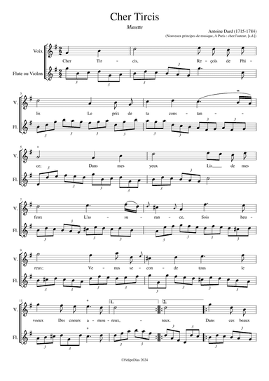 Cher Tircis (arr. Early Music Scores)