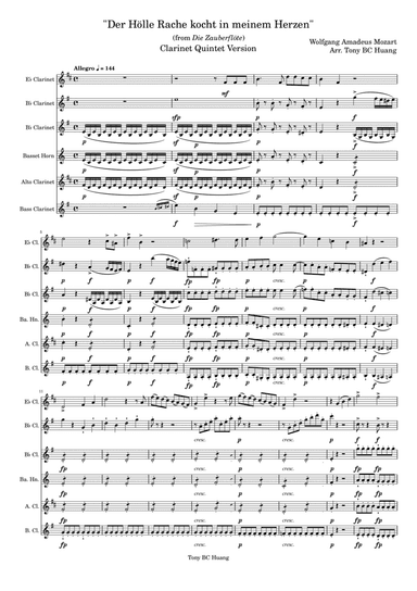 Mozart: Der Holle Rache kocht Clarinet Quintet Version (arr. Tony BC Huang)
